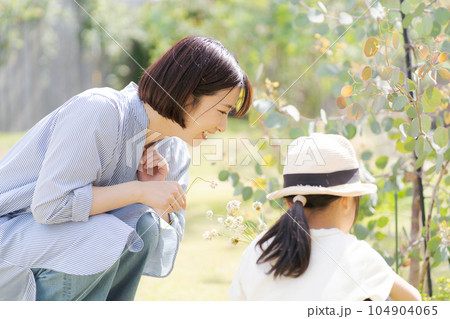 庭で遊ぶ親子の写真 庭で遊ぶ親子の写真 104904065