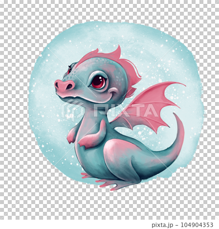 Fantasy cute baby dragon. New Year 2024. Cartoon dragonon blue background. Fantasy cute baby dragon. New Year 2024. Cartoon dragonon blue background. 104904353