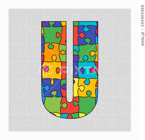 Colorful puzzle letter - U. Jigsaw creative font 104905068