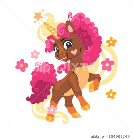 Cute cartoon character happy unicorn vector illustration 2 104905249