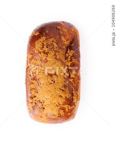 Delicious baked bun on white background Delicious baked bun on white background 104906260