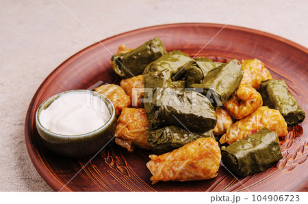 dolma cabbage rolls grape leaves filling close up 104906723