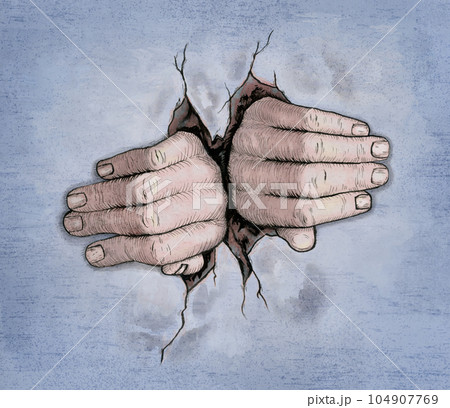 Two hands breaking through a wallのイラスト素材 [104907769] - PIXTA
