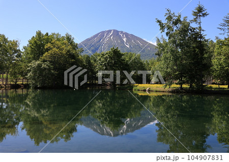 倶知安町 池に映る鏡羊蹄山 104907831