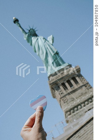 badge with the transgender flag and Lady Liberty 104907850