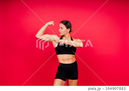 MMA female in sports uniform ready to fight, defense of women from violence MMA female in sports uniform ready to fight, defense of women from violence 104907883