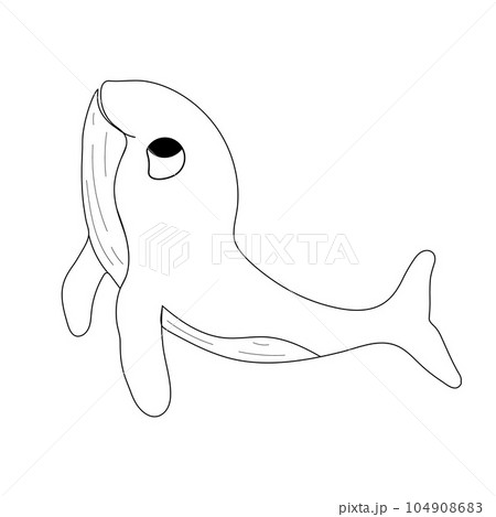 Isolated doodle Whale black and white. Outline vector illustration Icon sea animals. Ocean dweller. 104908683