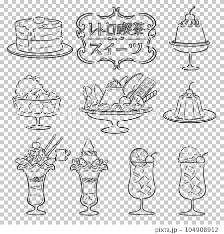 線画のレトロな喫茶店のスイーツセット 104908912