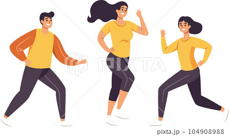 Man and Woman Running, Active and Happy, Embracing a Healthy Lifestyle, Flat Style Cartoon Illustration. 104908988