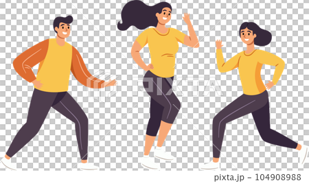 Man and Woman Running, Active and Happy, Embracing a Healthy Lifestyle, Flat Style Cartoon Illustration. 104908988