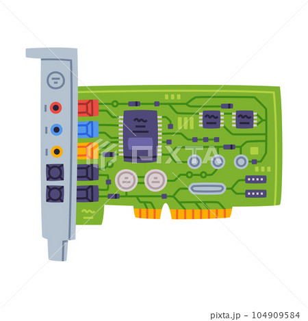 Sound or Audio Card as Personal Computer Accessory and Component for Repair Vector Illustration Sound or Audio Card as Personal Computer Accessory and Component for Repair Vector Illustration 104909584
