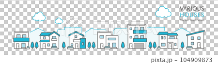 帶有簡單房屋的城市景觀的矢量圖 帶有簡單房屋的城市景觀的矢量圖 104909873