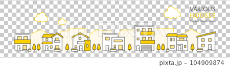 シンプルな住宅が並ぶ街並みのベクターイラスト シンプルな住宅が並ぶ街並みのベクターイラスト 104909874