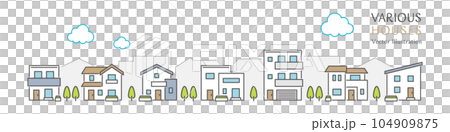 Vector illustration of a cityscape lined with simple houses 104909875