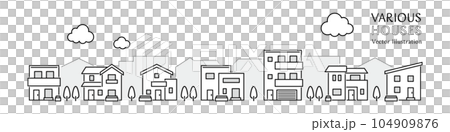 Vector illustration of a cityscape lined with simple houses 104909876