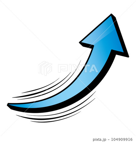 勢いのある漫画風の立体的な上昇矢印　単品　青 104909916