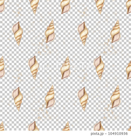 Seashells seamless Pattern on isolated white background. Hand drawn watercolor illustration of sea shells. Ornament with underwater spiral cockleshells. Backdrop for textile design wrapping paper. Seashells seamless Pattern on isolated white background. Hand drawn watercolor illustration of sea shells. Ornament with underwater spiral cockleshells. Backdrop for textile design wrapping paper. 104910936
