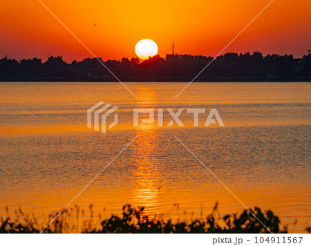 Sunset landscape of Lake Overholser 104911567