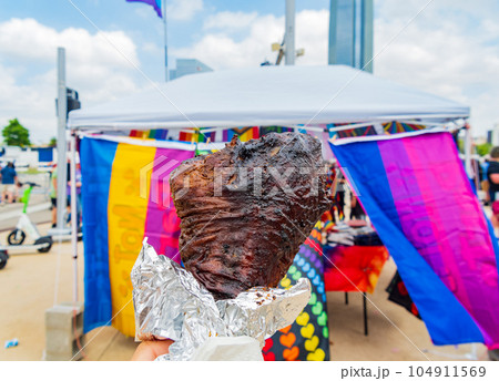 Close up shot of grill huge turkey leg 104911569
