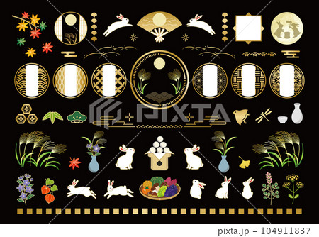 秋のお月見とうさぎのイラストセット 104911837