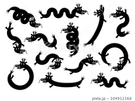 かわいい龍のキャラクターのイラストセット(黒) かわいい龍のキャラクターのイラストセット(黒) 104912168
