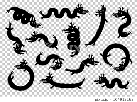 かわいい龍のキャラクターのイラストセット(黒) かわいい龍のキャラクターのイラストセット(黒) 104912168