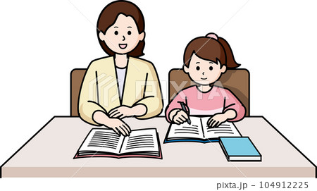 勉強する女の子と母親 104912225
