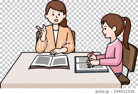 勉強する女の子と母親 104912336