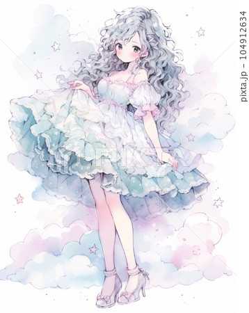 パステルカラードレスふわふわ女の子 104912634