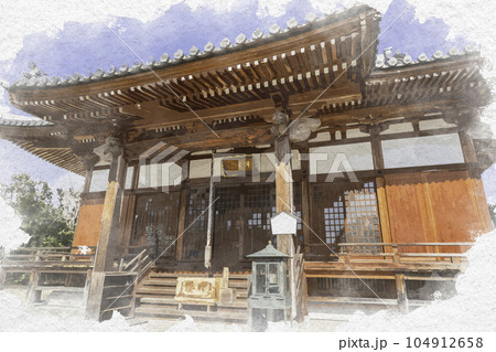水彩画風　安芸国分寺歴史公園　安芸国分寺　本堂　広島県東広島市 104912658
