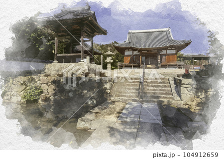 水彩画風　安芸国分寺歴史公園　安芸国分寺　本堂　広島県東広島市 104912659