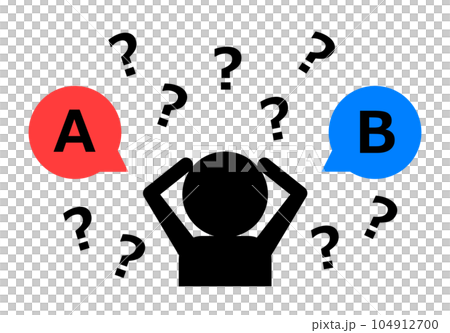 Illustration of a person suffering from two choices 104912700