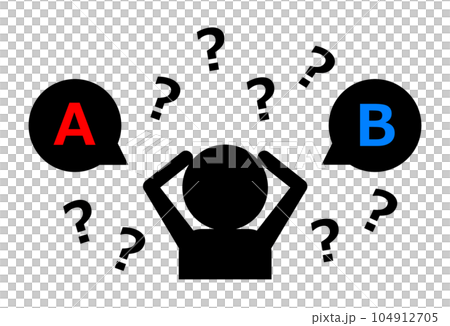 Illustration of a person suffering from two choices Illustration of a person suffering from two choices 104912705