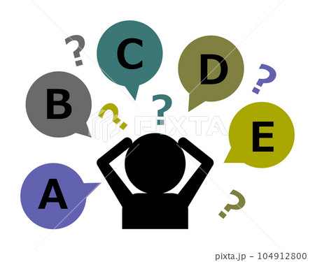 五択の選択肢に悩んで苦悩する人物イラスト 五択の選択肢に悩んで苦悩する人物イラスト 104912800