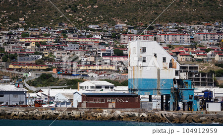 Local South African township housing residence area around Hout Bay hill side landscape from ocean 104912959