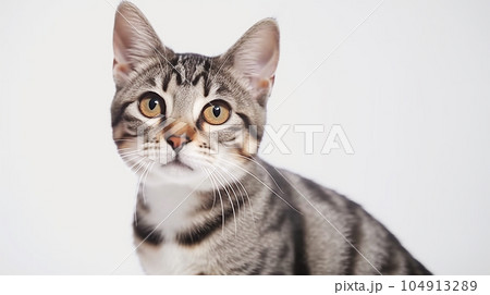 アメリカンショートヘア   猫　白背景 104913289