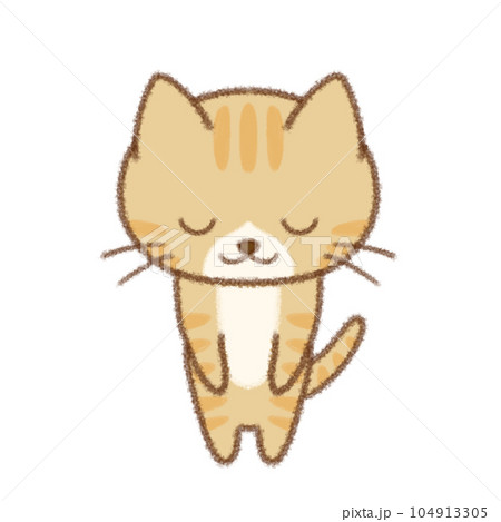 丁寧にお辞儀をする茶色のトラ猫　クレヨンタッチ 104913305