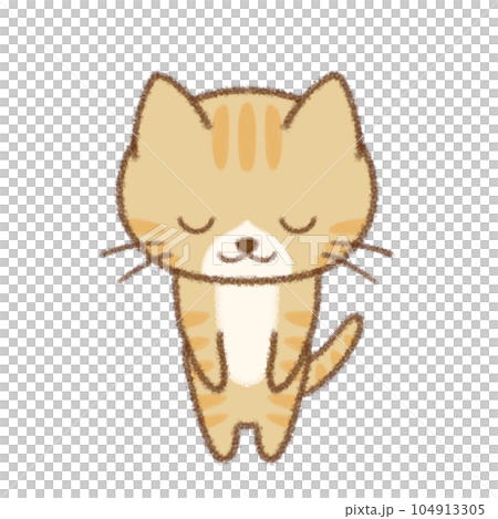 丁寧にお辞儀をする茶色のトラ猫　クレヨンタッチ 104913305