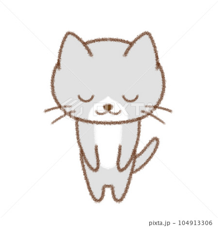 丁寧にお辞儀をするハチワレグレー猫　クレヨンタッチ 104913306