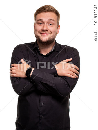 Guy on a white background freezes hugging myself Guy on a white background freezes hugging myself 104913388