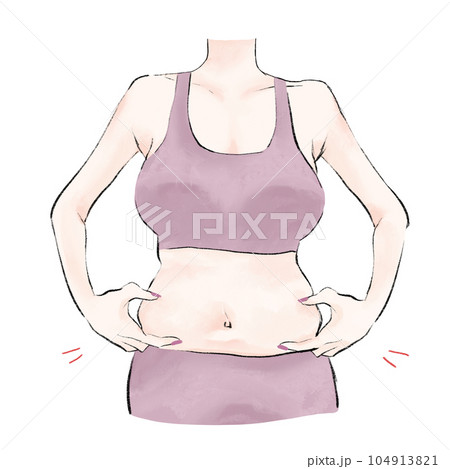 ぽっこりお腹をつまむ女性 身体のみ ぽっこりお腹をつまむ女性 身体のみ 104913821