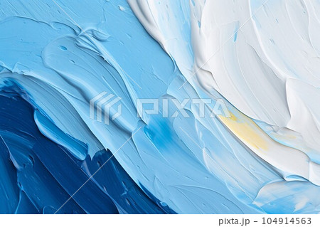 パレットナイフの油絵・カラフルな抽象背景バナー）白と青と水色のカーブ。AI生成画像 104914563