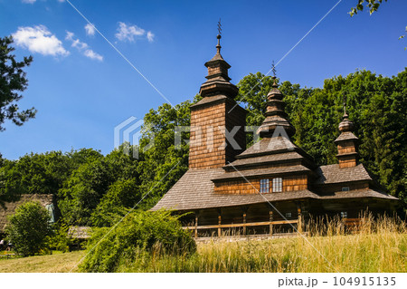Old wooden church in the village 104915135