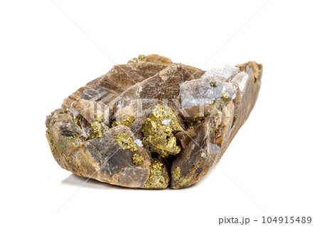 Macro mineral stone Barit Pyrit on a white background 104915489