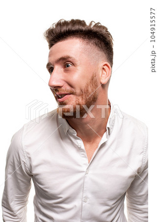 Studio photo of a good-looking man in a white shirt, isolated over a white background Studio photo of a good-looking man in a white shirt, isolated over a white background 104915577