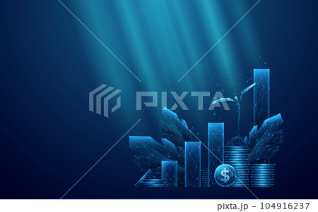Sustainable Economy Concept. Dollar Coins, Plants, and Growth Chart. 104916237