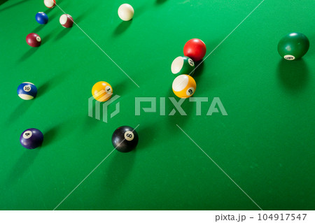 Snooker ball on billiard table Snooker ball on billiard table 104917547