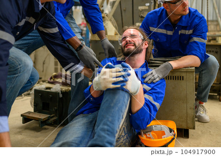 Engineer worker with accident at factory during working Engineer worker with accident at factory during working 104917900