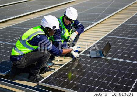 Professional engineer technician with safety helmet checking system 104918032