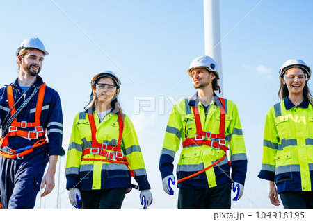 Portrait of maintenance engineers technicians working outdoor together 104918195